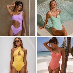 Traje de Baño de Lujo de Color Sólido Personalizado para Mujer, Bikini de Tiras con Cuello Halter, Traje de Baño Elástico para Playa y Fitness - Product Image 2