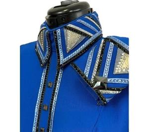 Chemise de spectacle western Cowgirl faite à la main en bleu sur tissu taffetas extensible pour vêtements équestres - Product Image 4