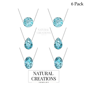 Premium 925 Sterling <b>Silver</b> High Finish <b>Slider</b> Pendant Aquamarine Gemstone Oval Pear Spring Lock Adjustable Length Cable Chain - Product Image 2
