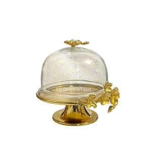 Plateau à gâteaux rond en argent avec dôme en verre pour restaurant, support à gâteau de table en métal pour tasses, gâteaux et pâtisseries - Product Image 5