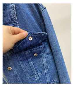 แจ็กเก็ตยีนส์คอตตอน100% ของผู้หญิงแจ็กเก็ตกระเป๋าสีพื้นลำลองสำหรับเสื้อผ้าฤดูใบไม้ผลิ - Product Image 3