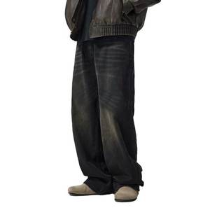 กางเกงยีนส์ผ้าเดนิมสีเทาดำสำหรับผู้ชายผ้ายืดทรงตรงสีดำสีน้ำเงินเข้มสำหรับฤดูใบไม้ร่วง - Product Image 1