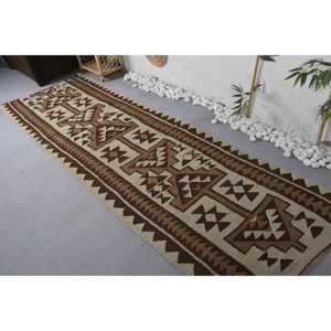 3.1x10.1 ft Turkish Kilim Rug, <b>Brown</b> Southwestern Vintage <b>Wool</b> Rug - Product Image 4