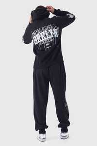 Ensemble sweat-shirt et jogging pour homme imprimé personnalisé, noir, tenue 2 pièces avec graphisme de lettres brodées, streetwear, survêtement - Product Image 5