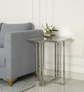 Prix en vrac Hot Selling Table d'extrémité en verre trempé clair avec base en métal poli brillant - Product Image 5