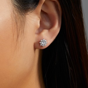 Luxury 925 <b>Sterling</b> <b>Silver</b> <b>Stud</b> Earrings Men Women Cute Flower Shape Moissanite Rhodium Plated Party Gift - Product Image 2