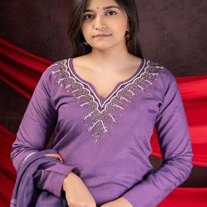 Traditional Viscose Roman <b>Kurta</b> Set with Hand Embroidery Soft Printed Dupatta and Chic Silhouette <b>for</b> <b>Women</b> - Product Image 5