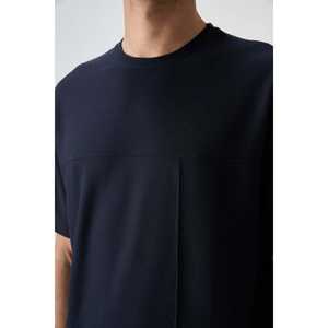 Camiseta Básica de Hombre, Corte Holgado, Color Azul Marino, Tejido Waffle Interlock Texturizado, 100% Algodón-88380 - Product Image 4