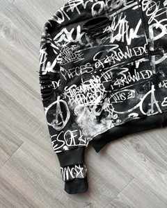 Sweat à capuche ample de haute qualité, déchiré et usé, pour l'hiver, imprimé sur toute la surface, fermeture éclair en métal, polyester/coton - Product Image 2