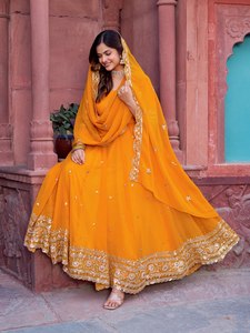 Vestido de fiesta de boda Anarkali bordado para botones de lentejuelas de encaje de Bollywood pesado pakistaní indio para ropa de fiesta de boda - Product Image 4
