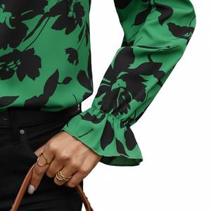 เสื้อเชิ้ตออร์แกนซ่าพิมพ์ลายสำหรับผู้หญิง สไตล์ลำลอง ใส่ทำงานได้ คอระบาย ผูกเชือก แขนกุด สำหรับฤดูใบไม้ผลิและฤดูใบไม้ร่วง ปี 2025 - Product Image 3