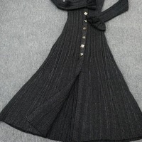 Robe longue ajustée au taille, style unique, tricot pour femmes