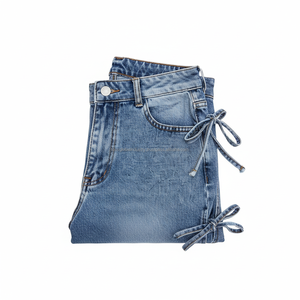 Vaqueros Cargo de Estilo Gótico con Apliques de Cruz, Pierna Ancha, Denim - Sexy con Cordones y Aberturas, Estilo Urbano, Fabricante OEM - Product Image 5