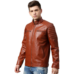 Veste de motard en cuir véritable en peau de mouton aniline à fermeture éclair marron lavande pour hommes avec doublure en viscose matelassée et veste intérieure pour hommes - Product Image 2