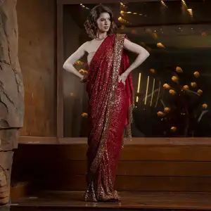Esclusivo ultimo matrimonio di vendita caldo e festa indossare Georgette pesanti indiano Bollywood sequenza ricamo lavoro sari a buon mercato