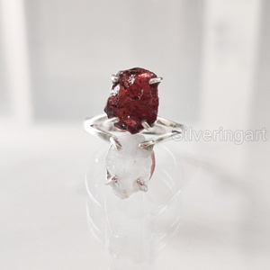 Anillo de Plata de Ley 925 con Piedras Naturales de Granate y Piedra Lunar para Mujer, Estilo Bohemio, Regalo de Navidad o San Valentín - Product Image 5