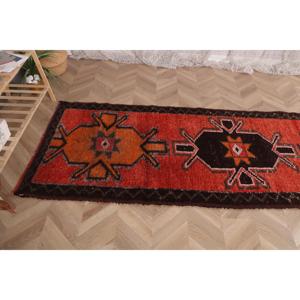 พรมตุรกีโบราณ ขนาด 3x9.5 ฟุต พรมเฮอร์กี สีแดงดำ พรมโมร็อกโก - Product Image 5