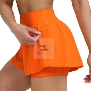 Custom Double Layer High Waisted <b>With</b> <b>Zip</b> <b>Pocket</b> <b>Shorts</b> Polyester <b>Shorts</b> - Product Image 4