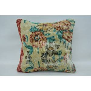 14x14 Inches Multicolor Wool Patchwork Kantha <b>Pillow</b> Vintage Woven Pattern - Product Image 1