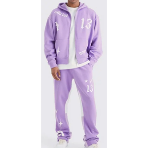Survêtement Premium pour Hommes |   Ensemble de survêtement à capuche deux pièces violet lavande « Official 13 » avec motif, style urbain athlétique et streetwear - Product Image 1