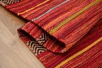 Indischer Rot Gestreifter Kilim-Teppich Vintage Böhmischer Handgewebter Woll-Teppich Rostfarbener Flacher Geometrischer Bodenteppich Umweltfreundlich Haustierfreundlich