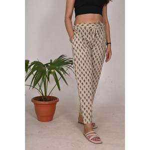 Cómodos pantalones de dormir de algodón para mujer, pijamas estampados en bloque con cintura elástica, pantalones de dormir elegantes - Product Image 2
