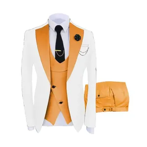 White Men Suits Slim Fit 3 Pieces Fashion Casual Wedding Groom Formal Male pent coat for men Daily Outfit