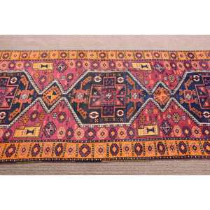 3.4x11.5 ft Rug, Vintage Rug, Turkish <b>Red</b> <b>Wool</b> Ikat Rug - Product Image 4