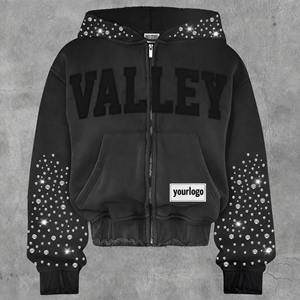 Sweat à capuche en molleton bouclette 100% coton, uni, hiver, personnalisé avec strass et broderie 3D, style Y2K vintage streetwear, coupe oversize, respirant - Product Image 3