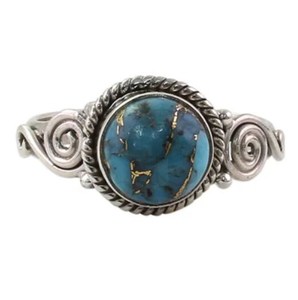 Fait à la main en argent Sterling 925 Vintage naturel Turquoise et argent déclaration bague minimaliste ronde coupe brillante cadeau de fête de mariage - Product Image 4