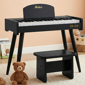 Piano pour enfants en bois Midex CP-370BK - 37 touches, fonctionne sur piles, avec toucher réaliste et pieds réglables, tabouret inclus - Noir - Product Image 1
