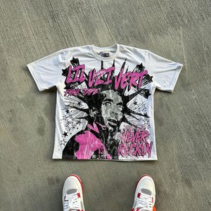 เสื้อยืดพิมพ์ลายกราฟิกแบบกำหนดเอง ผ้าฝ้ายถัก 100% สไตล์ฮิปฮอป สตรีทแวร์ ทรงโอเวอร์ไซส์ สำหรับผู้ชาย - Product Image 3
