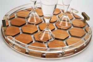 Bandeja de Servicio Transparente de Madera y Resina, Diseño Pulido, Bandeja Redonda para Café, Bandeja de Servicio Decorativa Moderna, Utensilios de Cocina - Product Image 4