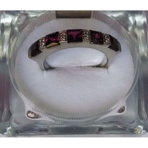 Women's Handmade 925 Sterling <b>Silver</b> <b>Ring</b> with Natural <b>Garnet</b> White Topaz Princess Cut Diamond Fine Jewelry for Everyday Wear - Product Image 1
