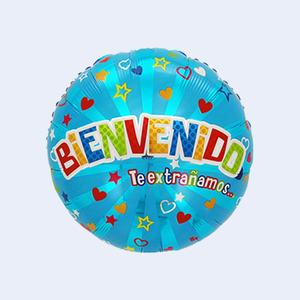 Globo de Aluminio Bienvenido de 45 cm, Decoración para Fiestas, Mensaje de Bienvenida, Corazones y Estrellas Azules - Product Image 1