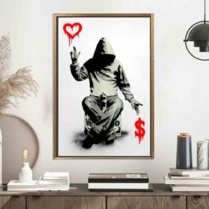 Impression sur toile Banksy Love or Dollar Graffiti : Décoration murale moderne d'art urbain, TOILE ENCADRÉE DORÉE - Product Image 1
