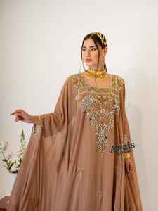 Conjunto de 2 Piezas de Lujo al por Mayor para Mujeres Musulmanas, Kaftán Modesto, Simple, de Chifón Sólido con Cuentas, Largo hasta el Suelo, Corte en A, para Fiesta o Boda - Product Image 3