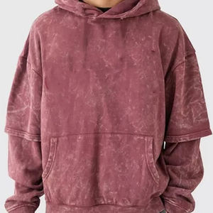 Sudadera con capucha de lavado ácido desgastado de gran tamaño Vintage para hombre, diseño de fábrica de la mejor calidad, Sudadera con capucha de doble manga con lavado ácido para hombre - Product Image 5