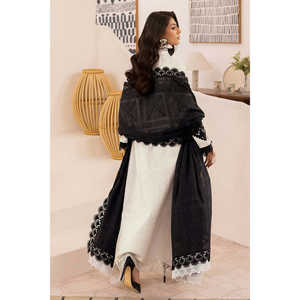 Ensemble 3 pièces non cousu en jacquard brodé et satin, avec dupatta en soie brûlée FE-52082 - Product Image 3