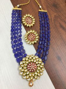 Elegant Designer Kundan Necklace and Matching <b>Stud</b> <b>Earrings</b> for Women Girls Multi-Strand Brass Jewelry for Parties Engagements - Product Image 2