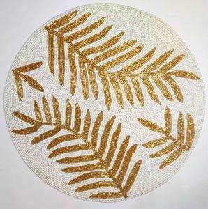 Gris con diseño de borde Forma única Con cuentas Manteles individuales hechos a mano para mesa Diseño exclusivo Mantel individual de mesa bordado - Product Image 5