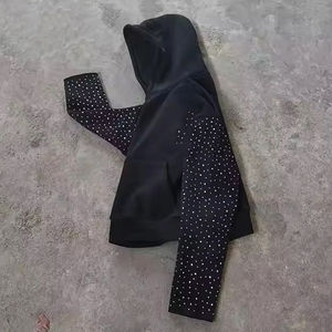 Vêtement de sport unisexe en molleton doublé en coton avec capuche, style décontracté, uni, orné de strass, pour l'hiver, prix de gros - Product Image 5