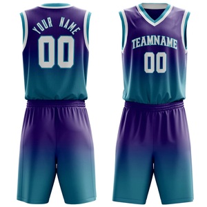 Ensemble d'uniformes d'équipe de basket-ball sur mesure OEM Teal et Purple Gradient Design 100% Polyester Sublimation Sportswear pour hommes - Product Image 3