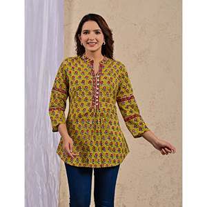 Blusa de Popelina Verde con Estampado Floral, Cuello con Lazo y Mangas Medias para Mujer, Talla XL, para Primavera y Otoño - Product Image 3