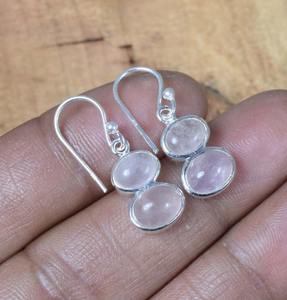 Bijoux faits à la main en quartz rose argent sterling 925 octobre pierre de naissance boucles d'oreilles en pierres précieuses naturelles cadeau pour elle boucles d'oreilles en pierre - Product Image 2