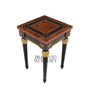 Table de service classique de luxe avec incrustations en bois faites à la main, accents noirs et détails décoratifs dorés pour une décoration intérieure élégante - Product Image 1