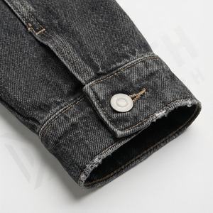 Veste en jean pour femme économique, coupe courte, couleur personnalisée, bords effilochés, boutons audacieux, tendance urbaine, coton uni teint - Product Image 6