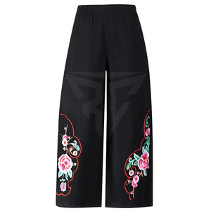Diseños de moda Pantalones bordados casuales para damas Algodón bordado personalizado para pantalones de mujer - Product Image 1