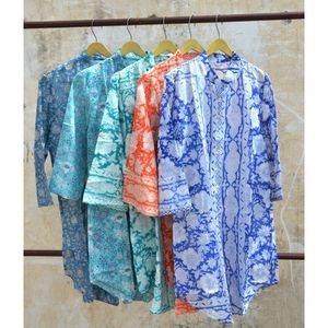 Mini vestido de algodón estampado con bloque de mano, ropa de playa, camisa Kimono para cubrir para verano y primavera - Product Image 4