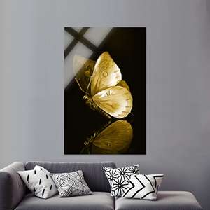 Impression sur toile de papillon métallique : Art animalier élégant et réfléchissant, verre rectangulaire - Product Image 1